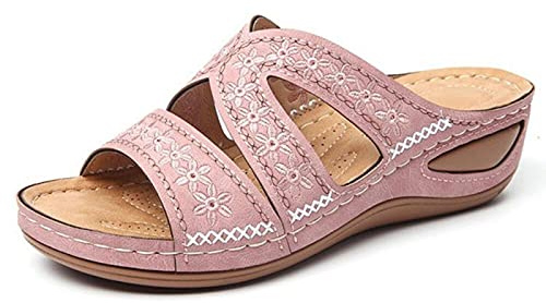 Syfinee Damsandaler, kilklack öppen tå sandaler, ortopediska bågstöd sandaler sommar tjocka plattformssandaler kvinnor broderade sandaler