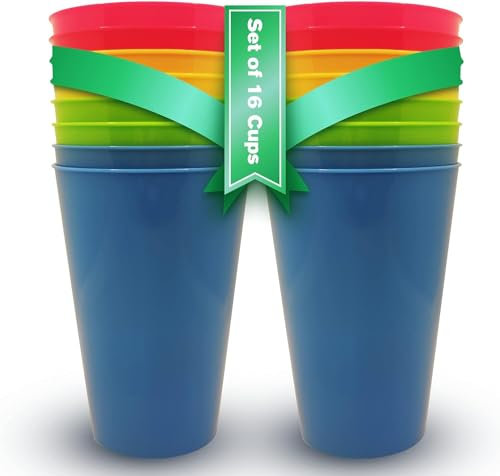 Hartplastikbecher Kinder und Erwachsene BPA Freie Becher 450ml Camping Plastikbecher Farben. Wiederverwendbare Partybecher aus Hartplastik Bunte Plastikbecher für Kinder zum Trinken (8, Original)