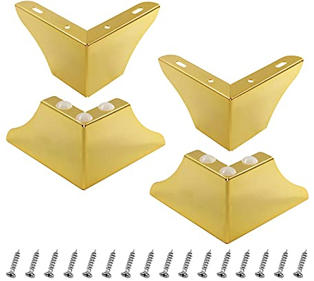 Cionyce 4 Pack Furniture Legs 3 Inch Height, Minimalist Design Furniture Feet Metal Sofa Legs Replacement for Sofa Coffee Table Cupboard Cabinet TV Stand Feet, Gold, 4.5 Inch Length