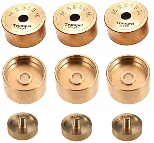 TUOREN 9pcs Trumpet Trim Kit Bach Trumpet Bottom Valve Cap Weighted for Improving the Sound MEDIUM, Raw Brass