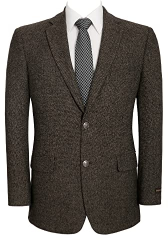 Teemlanny Men's Wool Blazer Sport Coat Classic Fit 2 Button Suit Jacket for Business Office Wedding Formal Event Brown