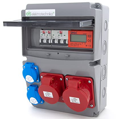 ELS Elektrotechnika Distributeur mural 2x 230V avec disjoncteur CEE 16A & 32A, compteur électrique MID. Distributeur d'énergie pour intérieur/extérieur, ateliers et usines