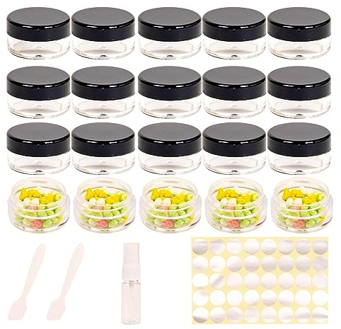 20 Pcs sample pots,10ml with lids cosmetic pot, mini cream empty containers,clear small with makeup lip balm jars,for travel face cream, samples, cosmetics empty plastic pot