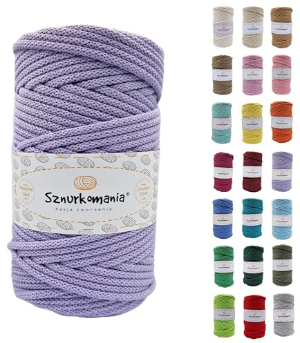 Cordoncino di cotone intrecciato 5 mm 100 m, 46 colori, cordoncino per uncinetto, corda macramè, filato macramè, filato premium, corda macramè, corda macramè, Sznurkomania (lavanda)