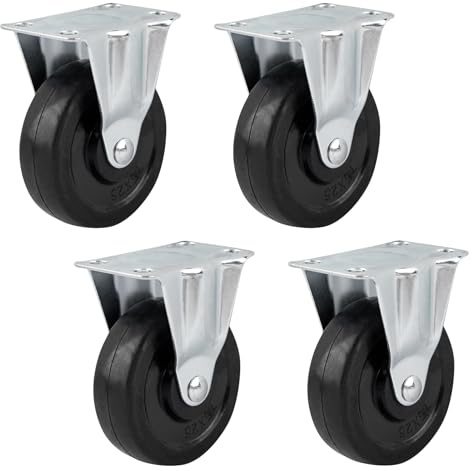 AUEAR, 4 Pack 3 Inch Rubber Caster Wheels Rubber Top Plain Plate Top Plate Caster