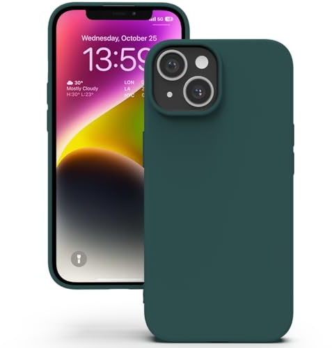 YATWIN Silicone Case for iPhone 14, Soft-Touch, Shockproof, DustProof, Antiskid Full Body Armour Phone Cover for Apple iPhone 14 - Dark Green