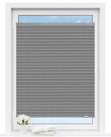 WOLTU Plissee ohne Bohren mit Saugnäpfen, Faltrollo Plisseerollo innen lichtdurchlässig, Sonnenschutz für gängige Fenster Dachfenster Balkontüren, 60x130 cm, Grau