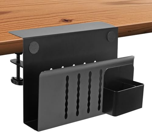TOWEBOORY Almacenamiento Lateral de Escritorio, Soporte Lateral de Escritorio Organizador Debajo Escritorio Colgante Acero Soporte para Computadora Portátil para Oficina y Hogar (Negro, Capa Única)