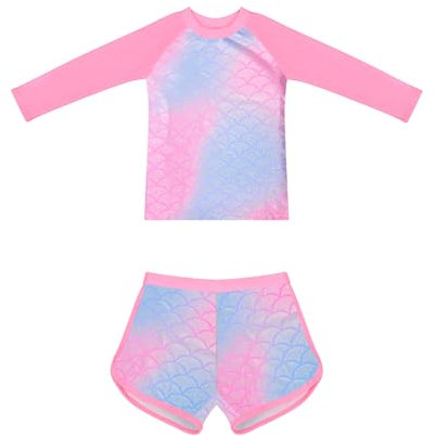 POWER FLOWER Mädchen Langarm Badeanzüge Rashguard Sets Badeanzug Sonnenschutz Schwimmbekleidung für 2-12 Jahre (10-12 Years, LA667-Pink)