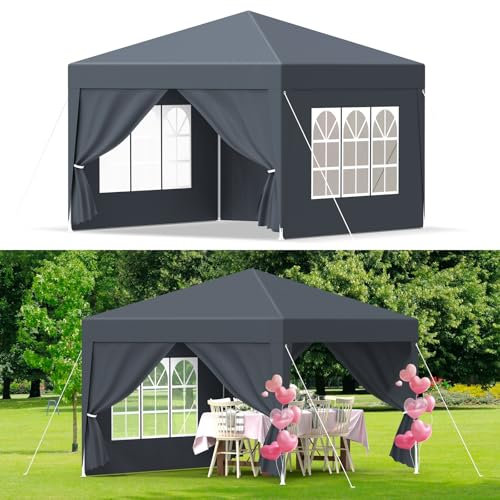 3 x 3 m cenador de jardín, tienda de recepción, pabellón, cenador, tienda de jardín con ventanas、paredes laterales, anti UV 50+,impermeable, toldo Barnum para camping festival playa, antracita