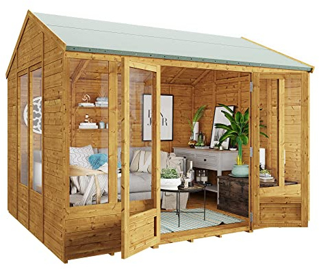 Cobertizo de madera de vértice inverso de 10 x 8 pulgadas, versátil cabaña de troncos con puertas dobles, lengüeta y ranura, fieltro resistente al desgarro, ideal para el hogar o la oficina en el