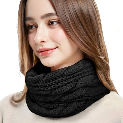 LEHEEYWT Infinity Scarf, Warm Knitted Scarf for Women UK, Thermal Ladies Scarves Neck Scarfs Gifts Snoods for Women