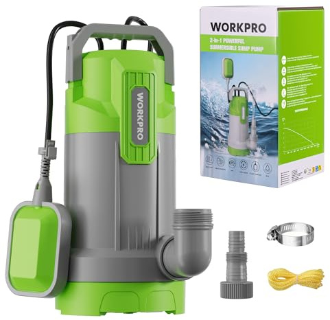 WORKPRO Schmutzwasserpumpe, 700W Tauchpumpe mit Fördermenge 17.000 l/h, Wasserpumpe mit Schwimmerschalter, Max. Förderhöhe 10 m, Max. Eintauchtiefe 7 m, Fremdkörper bis 30 mm, Auto und Manuell-Modus