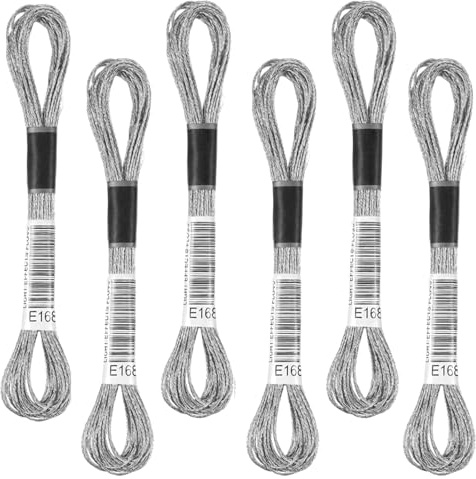 6 Skeins Metallic Silver Embroidery Floss String, Silver Friendship Bracelet String Glitter Embroidery Thread Strings, Polyester Cross-Stitch Threads for Hand Embroiderys, Strings Art, DIY Bracelet