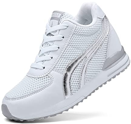AONEGOLD® Damsneakers, kilklack, 7 cm, sportskor, ventilerande, nätlöparskor, utomhus, fritidsskor, sneakers, Vit, 36 EU