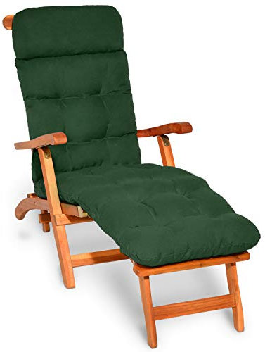 Beautissu Bequeme Liegenauflage Deckchair & Sonnenliegen 200x50cm Flair DC – 8cm Dicke Polsterung Gartenliege Auflage Liegestuhl Polster mit Schaumflockenfüllung Gartenmöbel Kissen Dunkelgrün