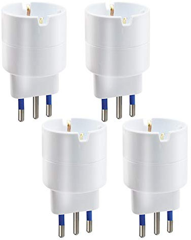 EXTRASTAR Set 4 Adattatori da Schuko a Spina Piccola 10A, Bianco, Confezione da 4