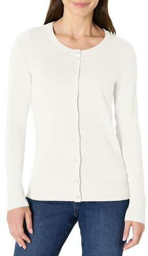 Amazon Essentials Women's Lightweight Crewneck Cardigan Sweater (Available in Plus Size), Ivory, Small