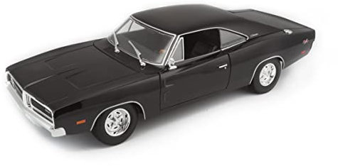 Maisto Dodge Charger R/T (1969): Modellauto im Maßstab 1:18, Türen, Motorhaube und Kofferraum beweglich, lenkbar, 24 cm, schwarz (531387B)
