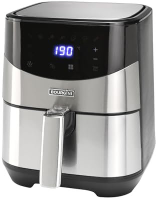 BOURGINI - Freidora sin aceite, Airfryer con Pantalla Digital LED y compacta de 4,0 L de capacidad, 1500W, Freidora de aire con acabados de acero inoxidable