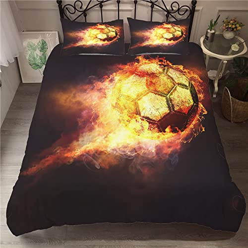 Housse de Couette 140x200 cm Enfant Ballon De Foot Rouge Parure de Lit 1 Personne avec Fermeture Éclair Doux Confortable Respirant Microfibre Housse de Couette et 2 Taie d'oreiller 65x65 cm