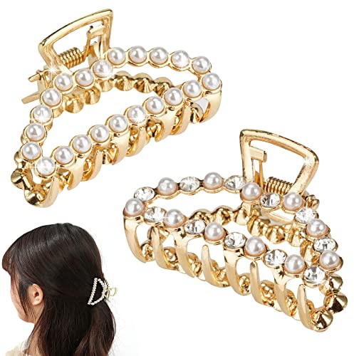 Rairsky Mollettine Capelli Donna con Perle, 2 Pezzi, Oro