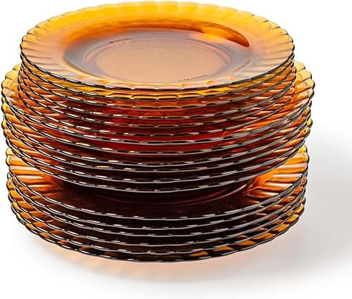 Duralex® - Service de 18 Assiettes Ondulées Le Picardie® - Plate 23cm, Creuse 23cm, Dessert 20,5cm - Verre Vermeil Ultra Résistant aux Rayures,Compatible Micro-ondes,Lave-Vaisselle,Made in France