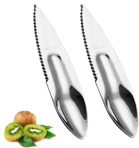 DMZK 2 Pezzi Kiwi Spoon,Kiwi Fruit Scoop,Cucchiaio Kiwi,Frutta Cucchiaino,Kiwi Scoop Riutilizzabili,in Acciaio Inox per Tagliare Kiwi, Mele e Pompelmi ECC