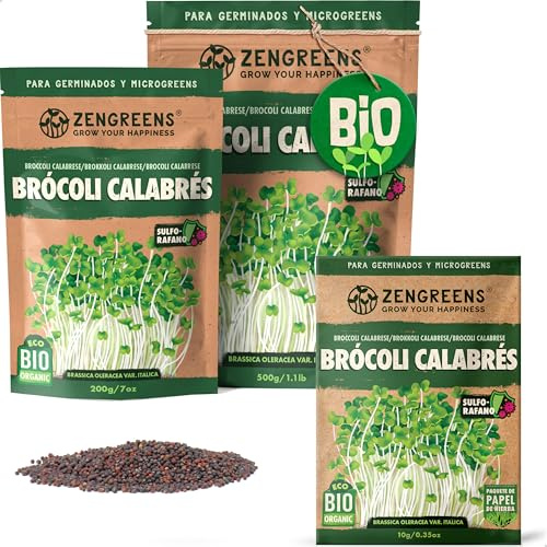 ZenGreens® - Semillas de brócoli calabrés ecológico - Elija entre 10g, 200g y 500g - brotes de brécol calabrese - germinación de más del 97% - Microgreens