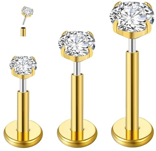 ESHIONER G23 Titan Piercing Schmuck Ohr Helix Labret Lippe Lippenpiercing Tragus Bar Stecker Knorpel Ohrpiercing Medusa Ashley Hypoallergen Gold 16g 6mm 8mm 10mm Gewindelose Push In Flat Back Studs