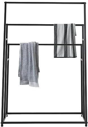Porte-serviettes sur pied à 3 niveaux, surdimensionné, avec repose-pieds réglables, pour chambre à coucher, salle de bain, balcon, piscine, noir