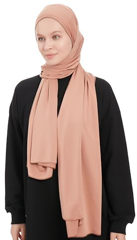 Hijab En Jersey Pour Femme - Hijab Femme Musulmane Voile Marron Clair - Écharpe Extensible Pour Dames - Foulards Islamiques Modernes En Jersey Pour Dames - Châle Pour Robe De Prière (Marron Clair)
