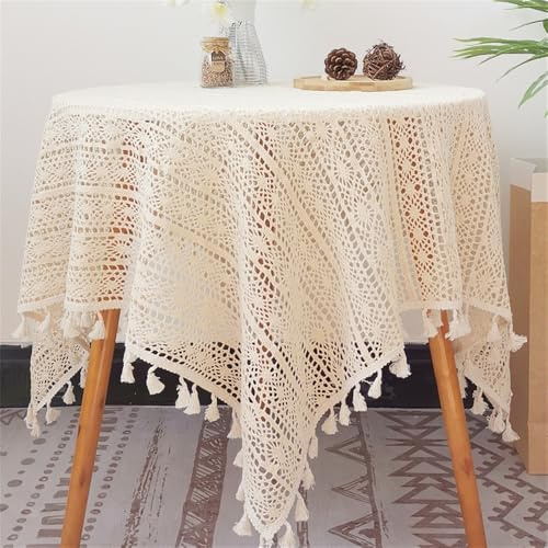 FMIYJUN Quadratische Häkeldeckchen, Beige, Baumwolle, Vintage-Spitze, Tischdecke, Küche, böhmische Tischdecken für Party, Bankett, Esszimmer, Hochzeitsdekorationen