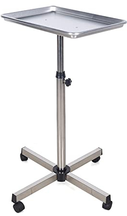 MINRS Carro de peluquería con bandeja de tatuaje para salón, bandeja de salón, altura ajustable, carrito de salón con ruedas, carrito de salón para spa, barbería, clínica, color plateado