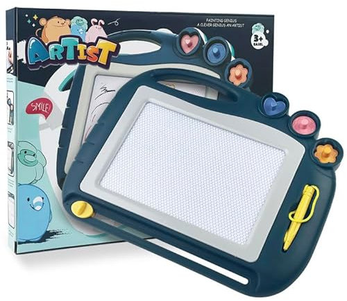 MeoZynxadril Lavagna Magnetica per Bambini, 27.5x21.5CM Lavagnetta Cancellabile Colorata, Tavoletta Magnetica Disegni, con Penna Magnetica e 3 Timbri, Giocattolo Educativo per Bambini