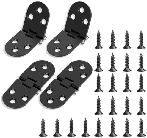 Lot de 4 charnières pliables à bord rond noir - Petites charnières de meubles - Charnières à visser en acier inoxydable - Pour table pliante, armoire, garde-robe, meuble
