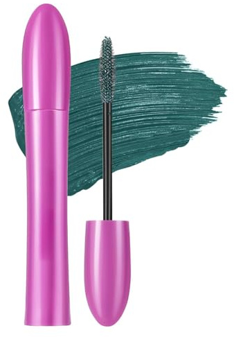 GL-Turelifes Colorful Mascara Bunte Fasermascara Charmante,dicker Pinsel,Curling, langlebige Mascara mit dicken und langen Wimpern, wasserdicht und wischfest (#6 Dunkelgrün, Stück)