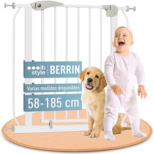 IB STYLE Barrera de Seguridad Berrin - Montaje a Presión, Sin Tornillos, Cierre Automático, Bebés y Niños, Blanco, Ancho: 58-66 cm