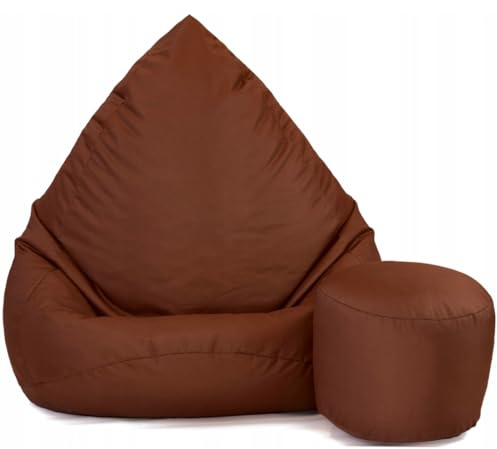 Slevobox Pouf Poire avec Repose-Pieds Brun 112x82x82cm - Pouf Geant XXL avec Remplissage - Exterieur et Impermeable - Bean Bag pour Chambre et Salon - Fauteuil Confortable pour Chambre Enfant