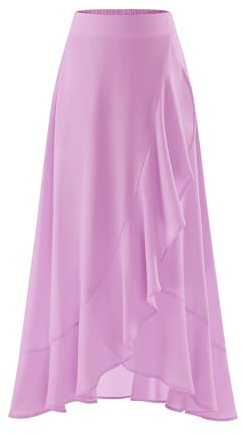Timormode Women Flowy Long Skirt Ruffle Summer Beach Skirts Lavender L