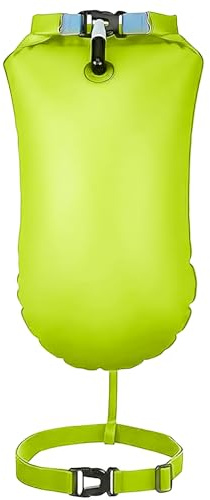 Schwimmboje, Wasserdichter Trockensack, Aufblasbare Schwimmen Boje, Swimming Buoy mit Hüftgurt, für Sicherheit Open Water und Triathlon, Schwimmen, Schnorchler Zubehör, Höchst Sichtbar (Grün)