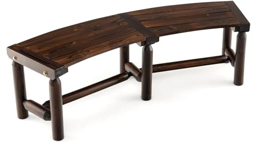 FANTASK Panca da giardino per 2-3 posti in su, portata 325 kg, resistente alle intemperie, senza schienale, panca in legno con design curvo, panca esterna per cortile, veranda, giardino.