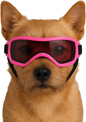 Fohuanky Gafas de sol ajustables para perros para razas pequeñas y medianas, con protección UV, para viajes, senderismo, diversión al aire libre (rosa, S)