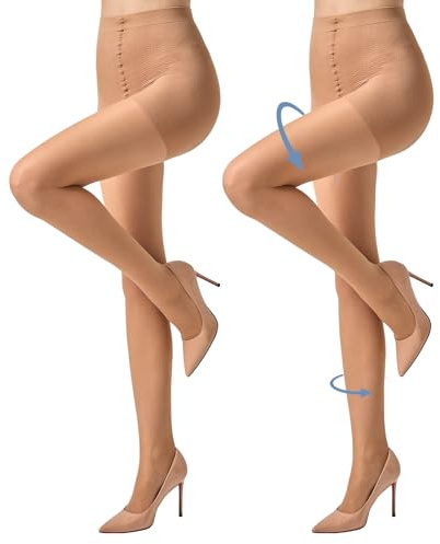 MANZI 2 Pairs Compression Tights 30D Sheer Shapewear Pantyhose for Women | 5-10 mmHg Firm Support Reduces leg fatigue for teacher doctor aircrew office workers