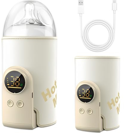 Chauffe Biberon Portable Sans Fil, 8000 MAh Chauffe Biberon Nomade, Chauffe Biberon USB, 6 niveaux de température réglable 38 à 50 o C, Chauffe Biberon Voiture pour la maison Famille Voyage