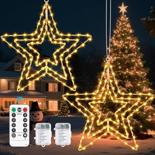 PATEMZON Luces Estrella Navidad Exterior 85 Led, 3 in 1 Giratorio Decoracion Ventana, 8 Modos, Función de Temporizador, Decoracion Navidad para Exterior e Interior Jardín Balcón (2 Piezas)