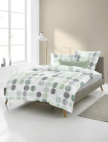 Bierbaum Ropa de Cama 4153, Franela Fina, diseñada en Alemania, Verde 30, 155 x 220 + 80 x 80 cm, tamaño cómodo