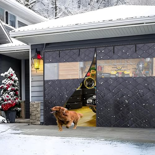 Garageportsnät för vintern, garageportsisoleringskit för 1 bilgarage, 183-549cmW magnetisk värmeisolerad garagegardin med synliga fönster, vattentät vindtät(Black,W274xH213cm)