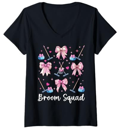 Mujer Escoba Escuadrón Curling Stone Jugador Chica Coqueta Arco Camiseta Cuello V