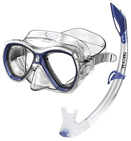 Seac Set Elba, Schnorchelset aus hypoallergenem Silikon mit Maske und Schnorchel für Erwachsene, transparent/blau, Regular